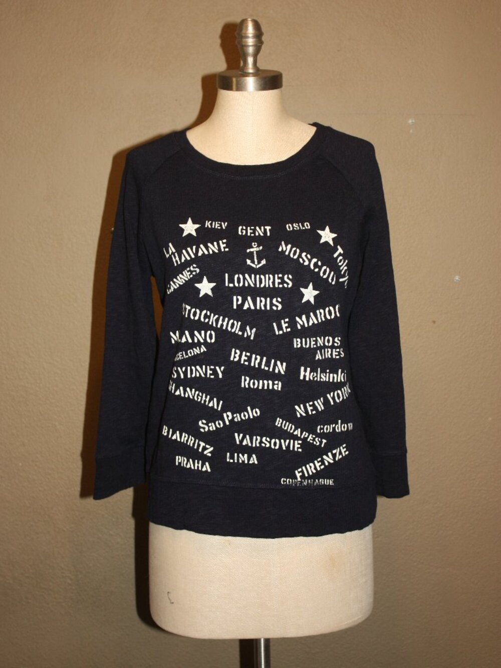 J.CREW NAVY BLUE TERRY COTTON SWEATSHIRT LONDON PARIS PULLOVER - SMALL 2 4